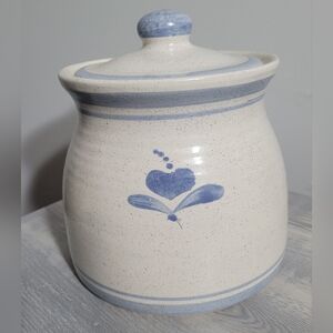 Vintage 1980’s Blue Heart Sponge Stoneware Cookie Jar Unbranded